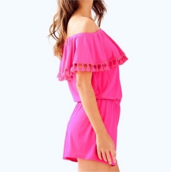 LILLY PULITZER La Fortuna Off-The-Shoulder Romper Pink Small - Picture 2 of 12
